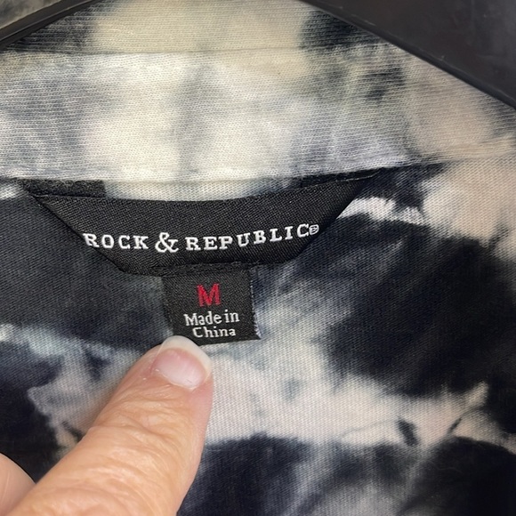 Rock‎ & Republic Black and White Tie Dye convertible Shirt 100% Cotton women’s M - Picture 3 of 8